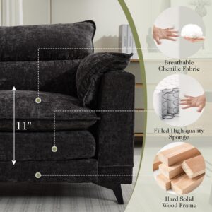 DRMBOOK 83.5" Comfy Couch Home Sofa Living Room Love Seat Couches, Morden Chenille Soft Upholstered Small Sofa Couch (Black)