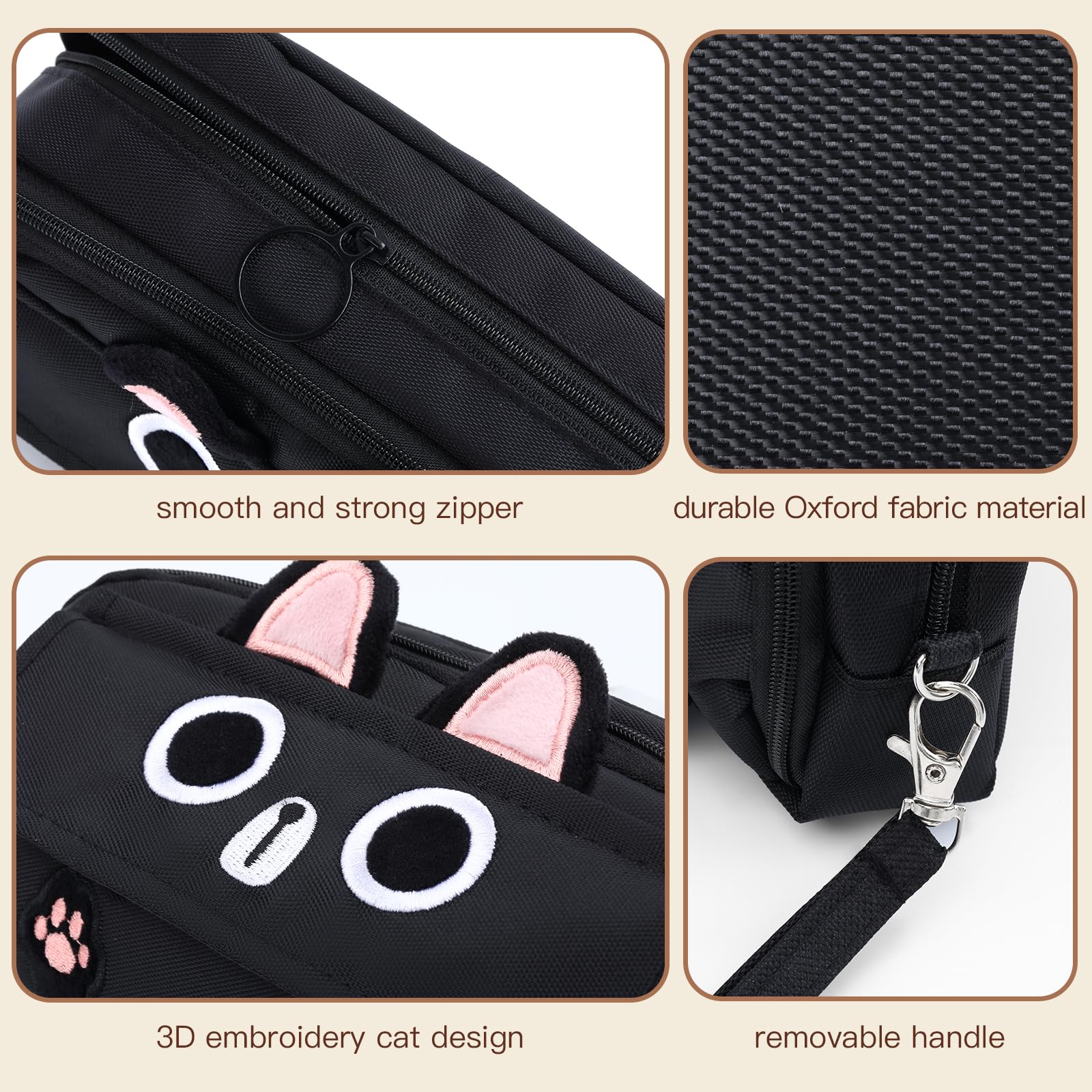 MELLIFLURORA Pencil Case, Large Capacity Pencil Pouch Aesthetic,3D Cat Pen Bags,Office Stationery Organizer,Cute Pencil Box for Teens Girls Boys Student (Black)