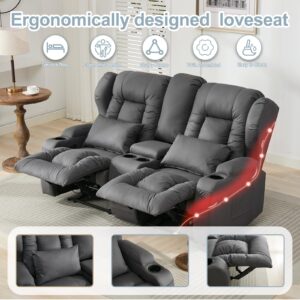 65" Loveseat Recliner Reclining Loveseat with Console - Comfy Manual RV Recliner Loveseat Sofa Couch Home Theater Seating with Pillows, Cup Holders - Recliner Chair for Living Room RV Furniture