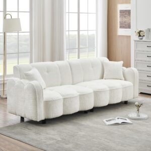 elevon 96 inch modern sofa couch, comfy cloud couch loveseat sofa teddy velvet upholstered, 3 seater cozy deep seat with 2 pillows for living room bedroom apartment office, white