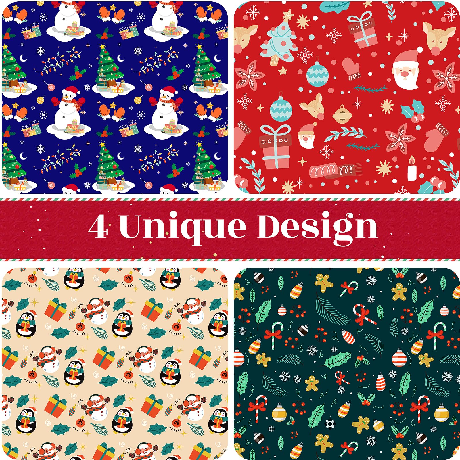 EverMerry Christmas Wrapping Paper Set, Neutral Wrapping Paper (6 Sheets 29 in. x 41 in.) Blue, Green, Beige, Red for Packaging & Christmas & Birthday