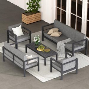 howsvn 5 piece modern aluminum patio furniture set, outdoor metal seating sets, patio sectional conversation set with soft cushion and coffee table (5 piece set)