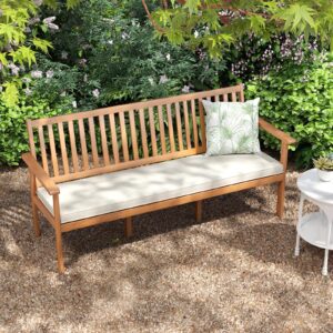 RELAX4LIFE 64’’ Outdoor Bench Acacia Wood - 3-Person Patio Bench w/Slatted Backrest, Armrests & Removable Seat Cushion, Wooden Front Porch Garden Bench for Poolside Balcony Backyard, 1200 LBS Capacity