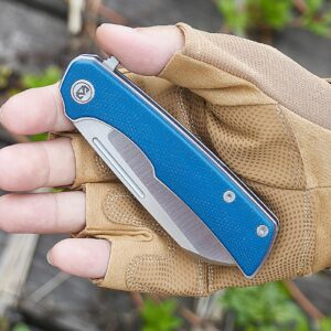 Miguron Knives M Malory Flipper Folding Knife 3.5" 14C28N Satin Blade Blue Micarta Handle Outdoor Camping Hiking Pocket Knife MGR-809MBU