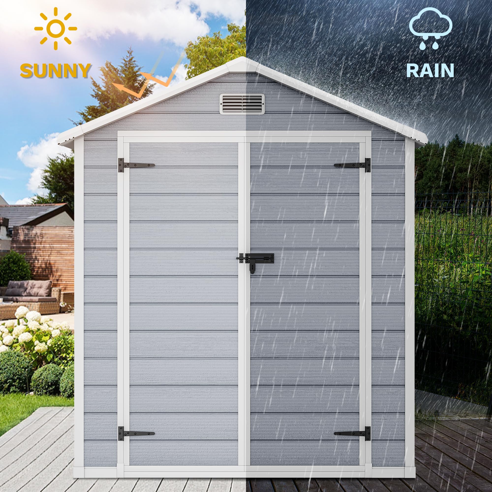 DWVO 6.2x3.4 FT Resin Storage Shed with Reinforced Floor, Outdoor Storage Shed with Lockable Door, Window and Vents, Waterproof Plastic Tool Storage for Garden, Backyard, Patio, Lawn