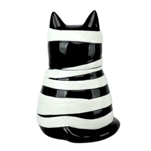 10 Strawberry Street Mummy Cat Cookie Jar, 11.25", Black/White