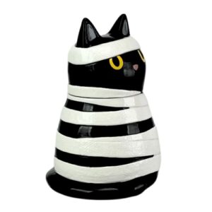 10 Strawberry Street Mummy Cat Cookie Jar, 11.25", Black/White