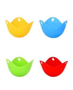 "nonstick silicone egg poacher, egg poaching cup, poached egg cooker, egg molds, cookware for microwave, stovetop, premium 4pcs."