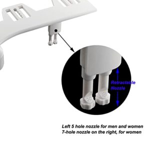 Bidet Toilet Seat Attachment, Self - Cleaning Nozzle, Dual Nozzle Adjustable Water Pressure Cold Water Toilet Bidet Nozzle Non Electric (9/16)