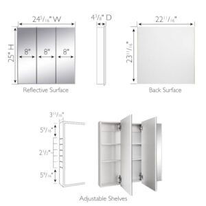 Design House 25 Inch Cyprus Bathroom Medicine Cabinet, Wall Mounted, Mirror, Clear Gloss, 590331