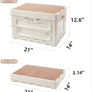 SHIDIAN Folding Storage Camping Box with Wooden lids, 5 Sides can be Opened,Trunk Organizer for Outdoor Picnic, Car,Camping Essential(60L)