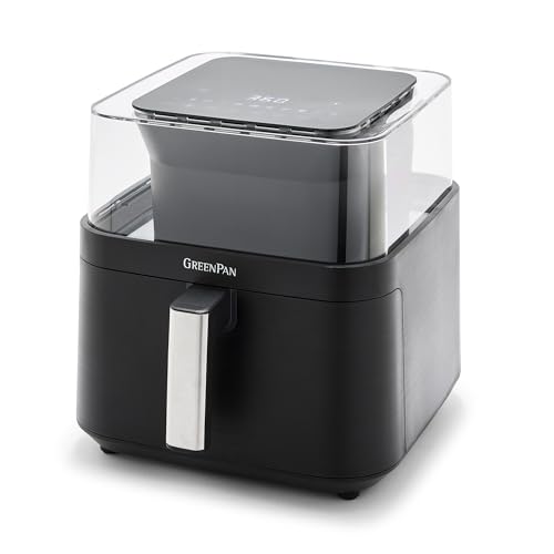 GreenPan Clearview Extra Large 7QT Air Fryer, 360° Clear Window, PFAS-Free Ceramic Nonstick Drawer and Tray, Heat to 400°F, 13-Presets, Shake Reminder, Keep Warm, Delay Start, Dishwasher Safe Parts