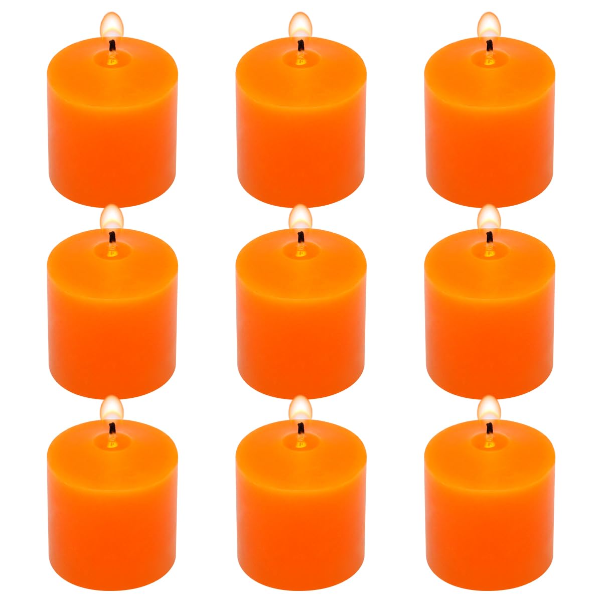 9-Pack 1.25-Inch Orange Votive Candles for Halloween Fall Harvest – Unscented Small Tealight Candle for Home Decor, Meditation, and Special Occasions