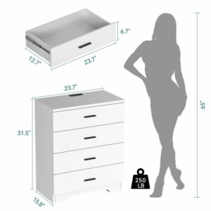 GEPELCN Dresser for Bedroom White Dresser with Power Outlets Wood 4 Drawer Dresser with Large Organizer Tall Chest of Drawers Closet Modern Dresser for Bedroom Living Room Kids Room Hallway