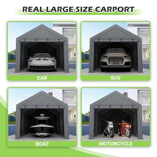 Magshion 10'x20' Carport Heavy Duty Car Canopy Portable Garage with Roll Up Zipper Door, 180g PE Tarps, W/Side Tarps for Sandbag Mounting, Boat Shelter for Car, Truck and Party (Gray)