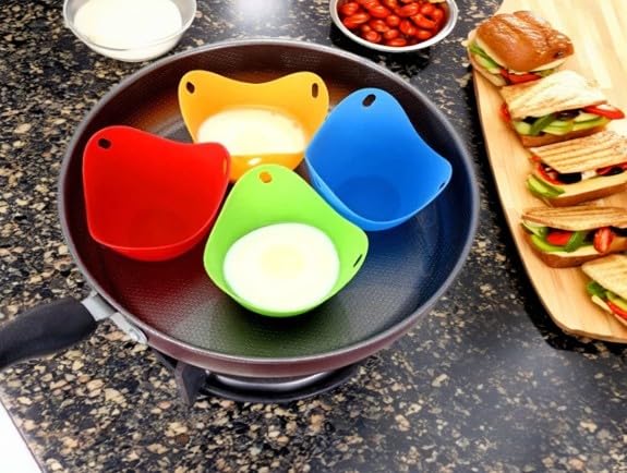 "Nonstick Silicone Egg Poacher, Egg Poaching Cup, Poached Egg Cooker, Egg Molds, Cookware for Microwave, Stovetop, Premium 4PCS."