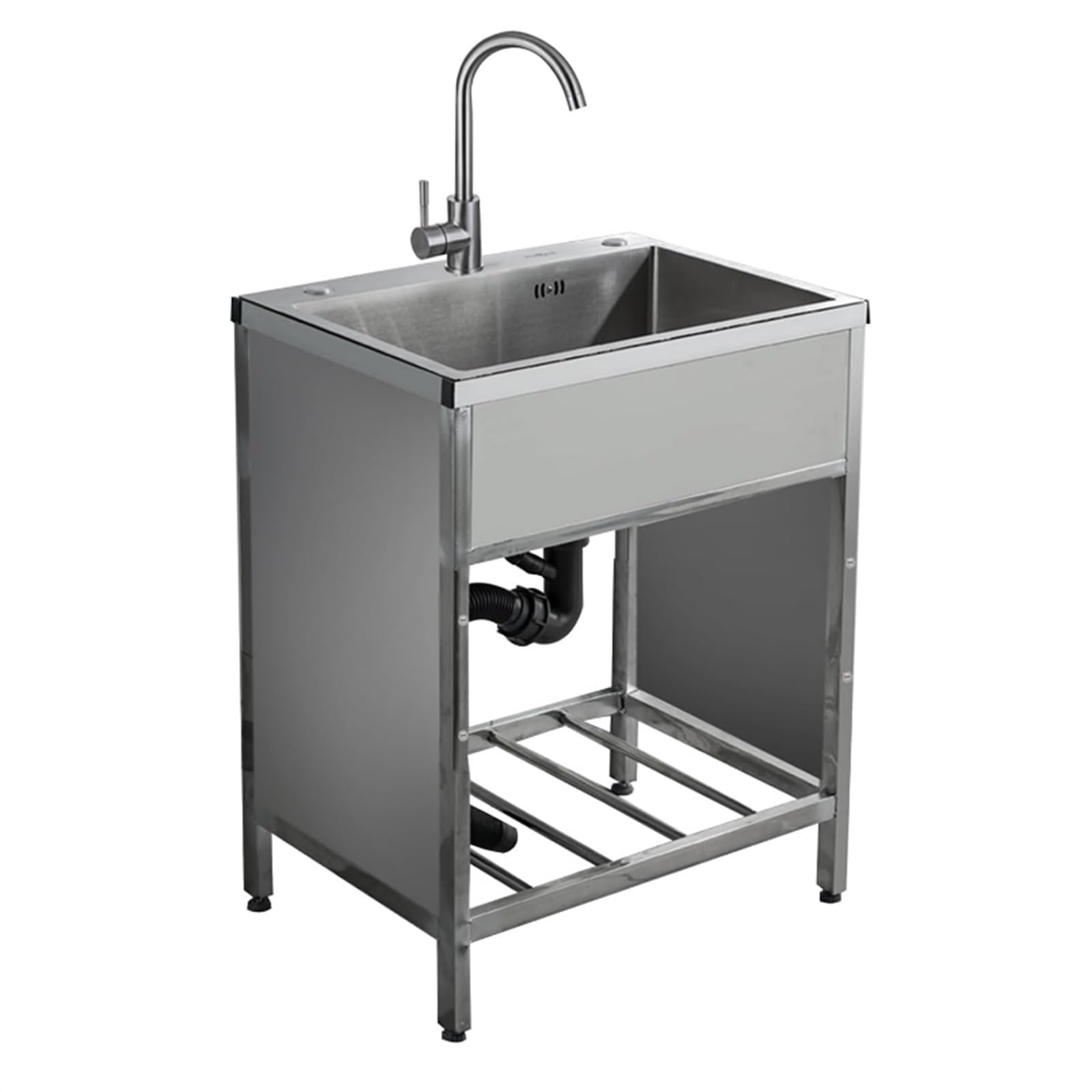 OMESDA Commercial Kitchen Sink, Stainless Steel Utility Sink, Cold and Hot Water Faucet, Freestanding Mop Basin Sink for Laundry