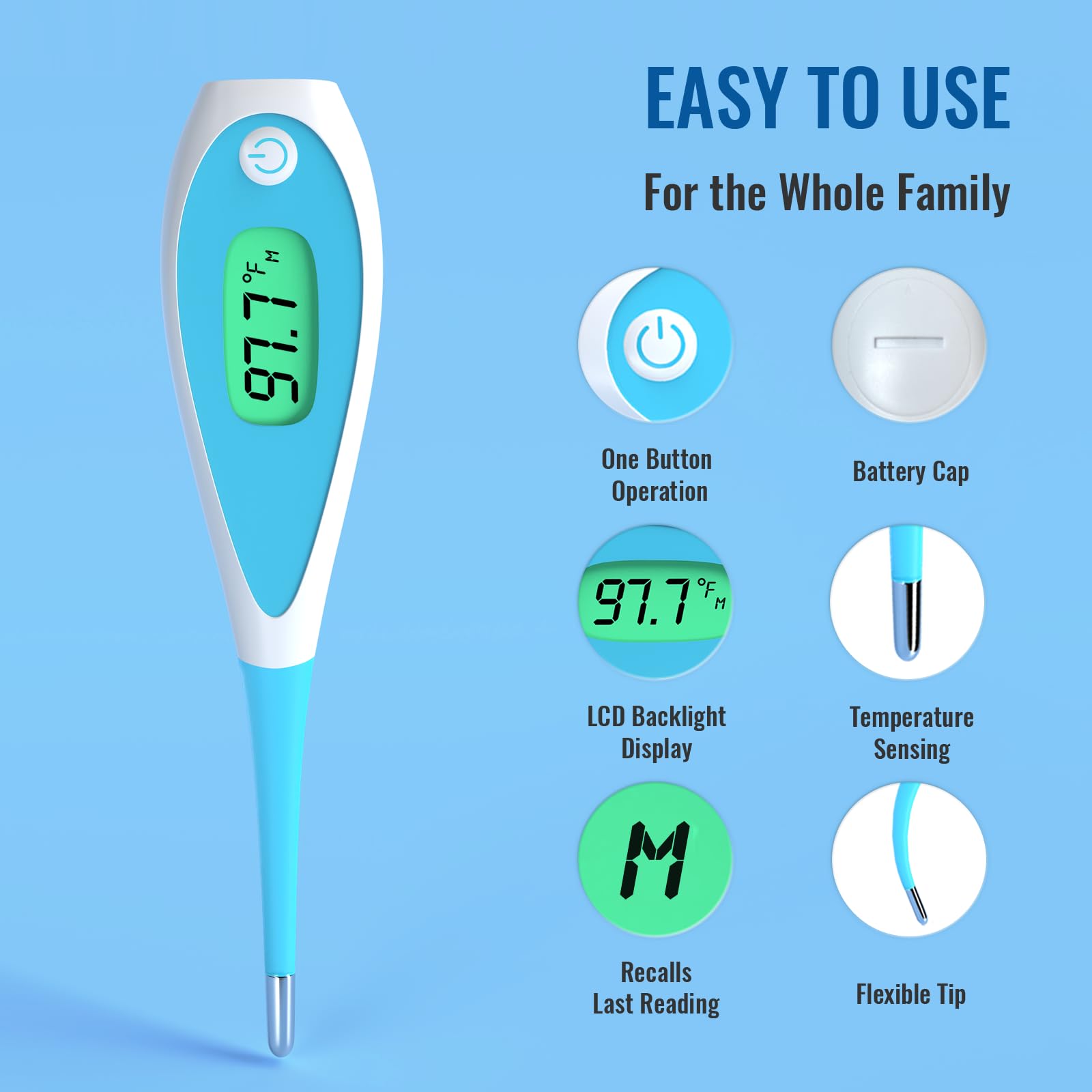 Bundle of Digital Thermometers for Fever, Oral Thermometer for Family Use