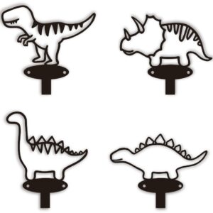 4 Piece Set Cartoon Dinosaur Silhouette Shape Coat Hooks Wall Mounted Matte Black Metal Wall Hanger Hooks for Coat Hat Garments Leashes Modern Minimalist Design Dinosaur Room Decor for Boys Girls Kids