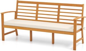 relax4life 64’’ outdoor bench acacia wood - 3-seat patio bench w/slatted backrest, armrests & seat cushion, extra long front porch bench for park poolside yard, 1200lbs capacity, 3-person garden bench