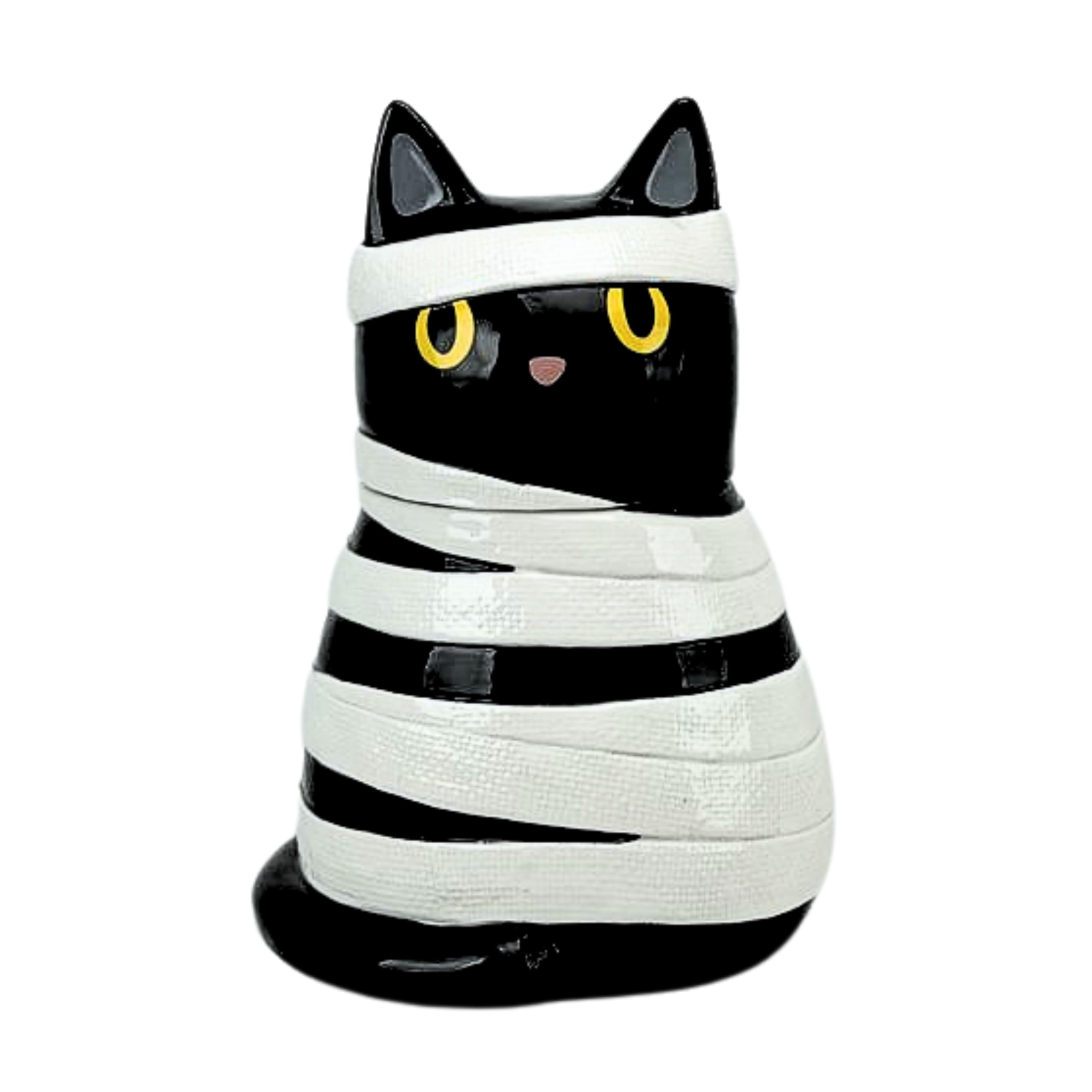 10 Strawberry Street Mummy Cat Cookie Jar, 11.25", Black/White