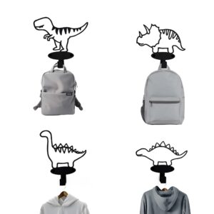 4 Piece Set Cartoon Dinosaur Silhouette Shape Coat Hooks Wall Mounted Matte Black Metal Wall Hanger Hooks for Coat Hat Garments Leashes Modern Minimalist Design Dinosaur Room Decor for Boys Girls Kids