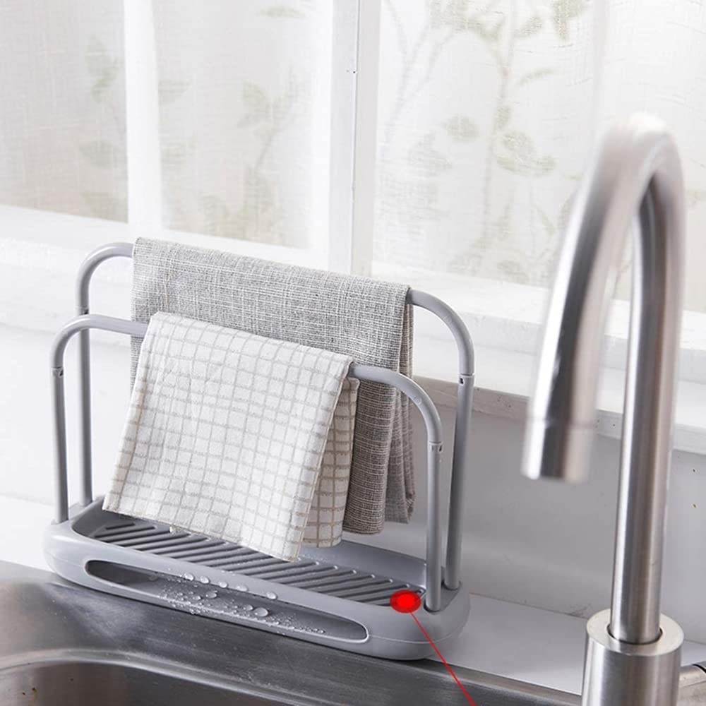 Towel Racks, Detachable Towel Storage Rack Towel Dish Towel Sponge Quick Dryer Double Rod Cloth Holder Towel Rack for Kitchen Bathroom/Grey/Taille 1