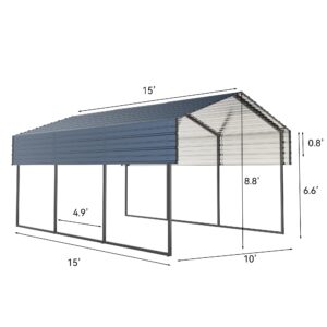 Metal Carport 10'x15'x8.5' Ft Heavy Duty Grey Galvanized Steel Roof Multi-Use Shelter Canopy with Metal Frame, Prefab Carport Garage for Cars, Boats, and Tractors