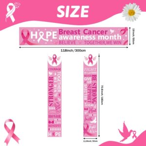 AIBIIN Breast Cancer Awareness Decorations Set Pink Ribbon Breast Cancer Awareness Fence Banner Porch Banner Kit Breast Cancer Door Banner Decorations Breast Cancer Awareness Party Supplies