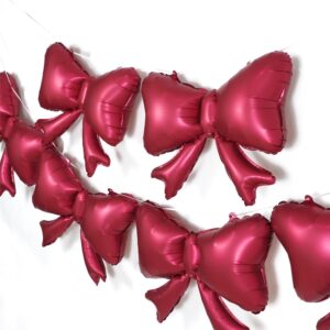 6 Pieces Bow Balloons, Red Matte Metallic Foil Bowtie Balloon, Big Burgundy Bow Balloons for Women Girls Birthday Party, Wedding Bridal Shower, Valentine's Day Party, Balloon Garland Accessories