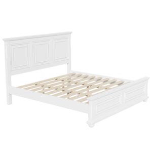 Merax King Vintage Pine Bed in Traditional Country Style, White