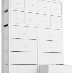 GarveeHome Tall Dresser for Bedroom, White Dressers & Chests of Drawers with 16 Drawers, Large Fabric Dresser for Storage and Organization