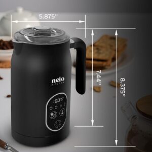 NELO Electric Milk Frother, 4 In 1 Digital Milk Frother and Steamer with Real-Time Temperature Control, Automatic Frother for Coffee, Latte, Hot Chocolate, Cappuccinos, BPA Free Stainless Steel, Black