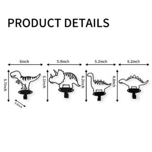 4 Piece Set Cartoon Dinosaur Silhouette Shape Coat Hooks Wall Mounted Matte Black Metal Wall Hanger Hooks for Coat Hat Garments Leashes Modern Minimalist Design Dinosaur Room Decor for Boys Girls Kids