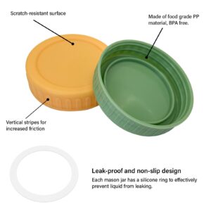 CJPSL Plastic Mason Jar Lids (8PCS) - Macaron Color Mason Jar Lids for Mason Jars, Ball Jars, Kerr Jars, etc. with Silicone Rings，Thickened and leakproof, Reusable Jar Lid Tops. (Regular mouth 70 mm)