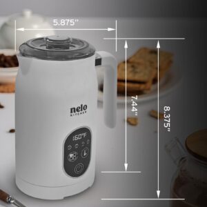 NELO Electric Milk Frother, 4 In 1 Digital Milk Frother and Steamer with Real-Time Temperature Control, Automatic Frother for Coffee, Latte, Hot Chocolate, Cappuccinos, BPA Free Stainless Steel, White