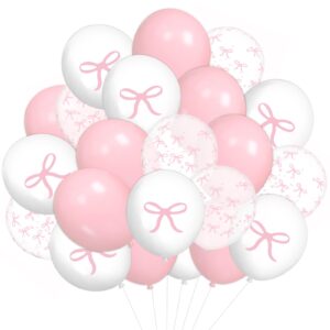 jarthenaamcs 60pcs party decoration pink bow latex balloon 12 in pink white bowknot party balloon cute bowtie clear printed balloon for birthday bachelorette bridal party decor