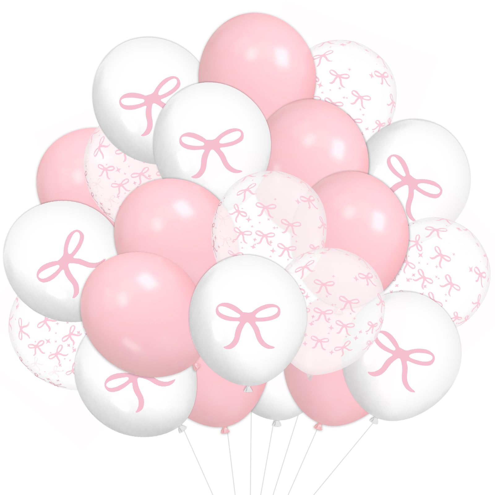 JarThenaAMCS 60Pcs Party Decoration Pink Bow Latex Balloon 12 in Pink White Bowknot Party Balloon Cute Bowtie Clear Printed Balloon for Birthday Bachelorette Bridal Party Decor