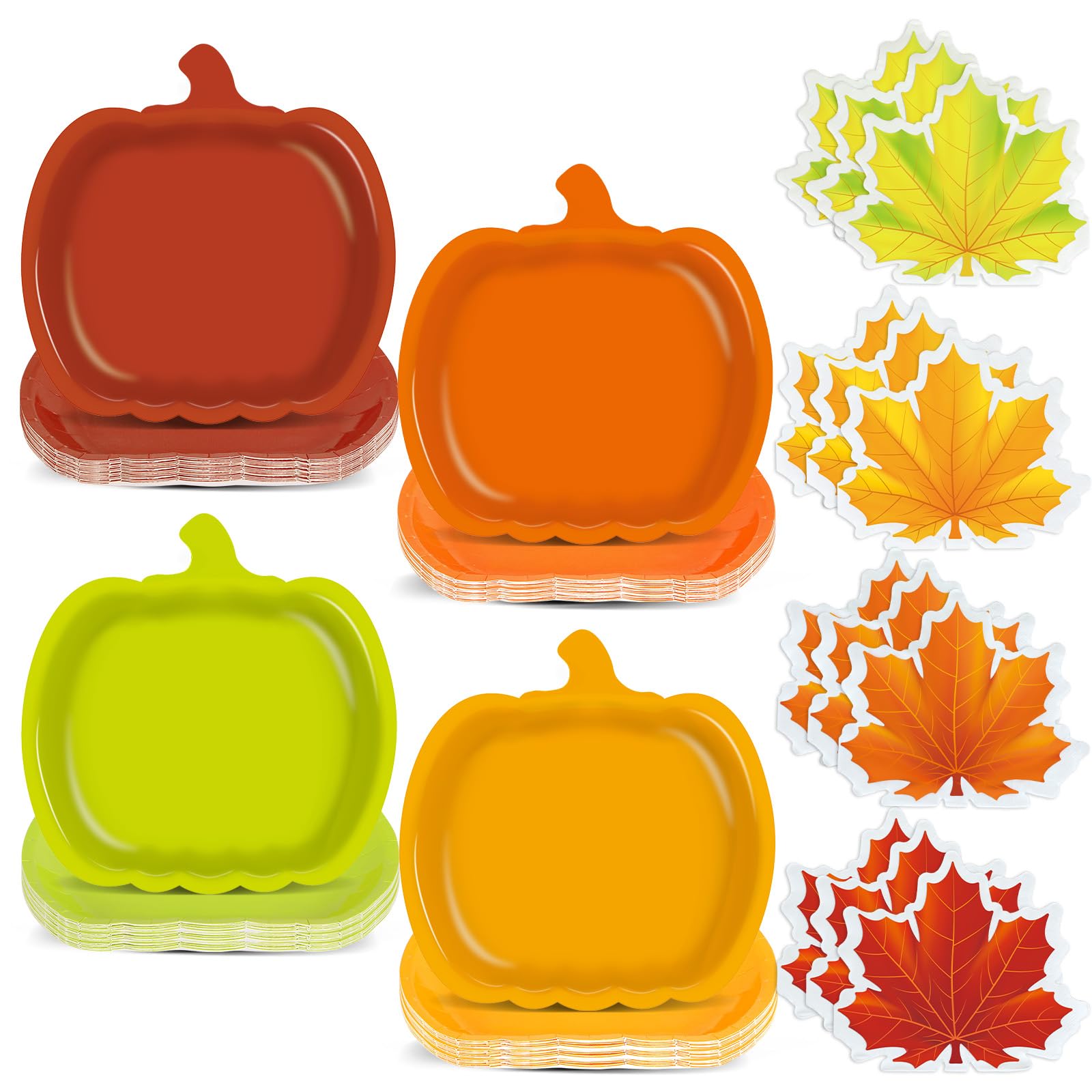 Thanksgiving Plates and Napkins Party Supplies Fall 7inch Pumpkin Paper Plates Maple Leaf Napkins Disposable Tableware Decorations for Autumn Harvest Birthday Baby Shower Party Favors Serve 24 Guests