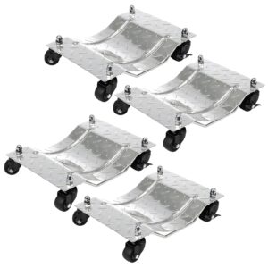 4-pack heavy duty tire skates, car dolly with 360 degree ball bearing nylon wheels, 12" x 16" non-slip rubber surface, 1500 lbs per skate capacity sliver