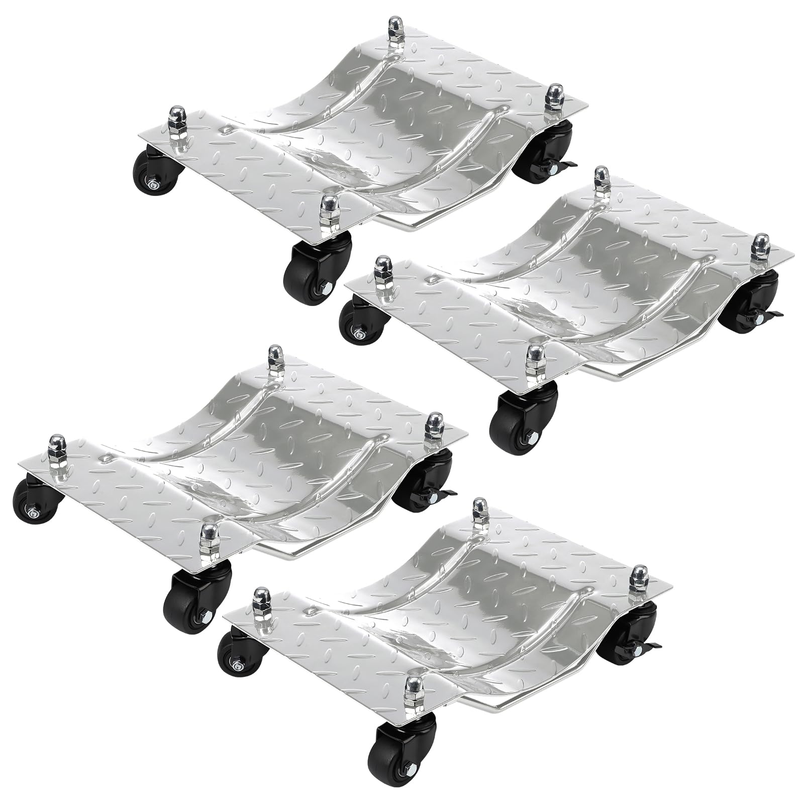 4-Pack Heavy Duty Tire Skates, Car Dolly with 360 Degree Ball Bearing Nylon Wheels, 12" x 16" Non-Slip Rubber Surface, 1500 Lbs Per Skate Capacity Sliver