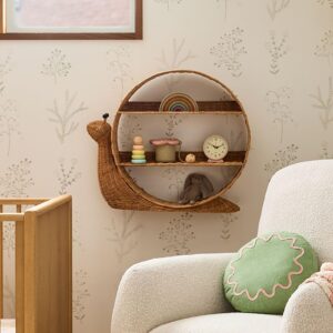 DJHK docor Rattan Wall Shelf Round Wall Shelf Rattan Shelf,Rattan Wall Mounted Shelf Wall Mounted Snail Decorative Storage and Organization Rack,Brown