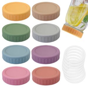 cjpsl plastic mason jar lids (8pcs) - macaron color mason jar lids for mason jars, ball jars, kerr jars, etc. with silicone rings，thickened and leakproof, reusable jar lid tops. (regular mouth 70 mm)