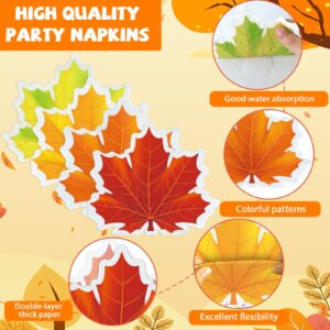 Thanksgiving Plates and Napkins Party Supplies Fall 7inch Pumpkin Paper Plates Maple Leaf Napkins Disposable Tableware Decorations for Autumn Harvest Birthday Baby Shower Party Favors Serve 24 Guests