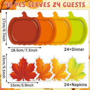 Thanksgiving Plates and Napkins Party Supplies Fall 7inch Pumpkin Paper Plates Maple Leaf Napkins Disposable Tableware Decorations for Autumn Harvest Birthday Baby Shower Party Favors Serve 24 Guests