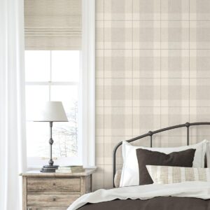 NextWall Lenox Hill Plaid Peel and Stick Wallpaper (Neutral)