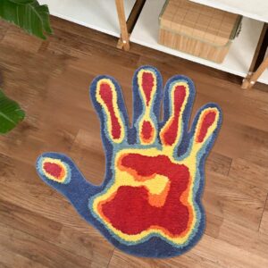 Shovagy Hand Shaped Rug Fun Bedroom Rug Aesthetic Cool Bathroom Rugs Cute Cartoon Abstract Bathroom Mat Extra Soft Tufted Quick Dry Non Slip Bath Mats for Bathroom (Red,2.6 x 2.6FT)