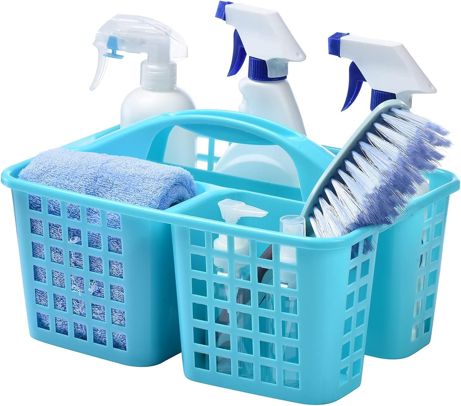 Boxonly Portable Shower Caddy Basket,Convenient Cleaning Supplies Organizer with Compartments and Handle,Ideal for Bathroom, Bedroom, Kitchen, College Dorm,Garden,etc.12.4" x 7.4" x 5.1"Blue