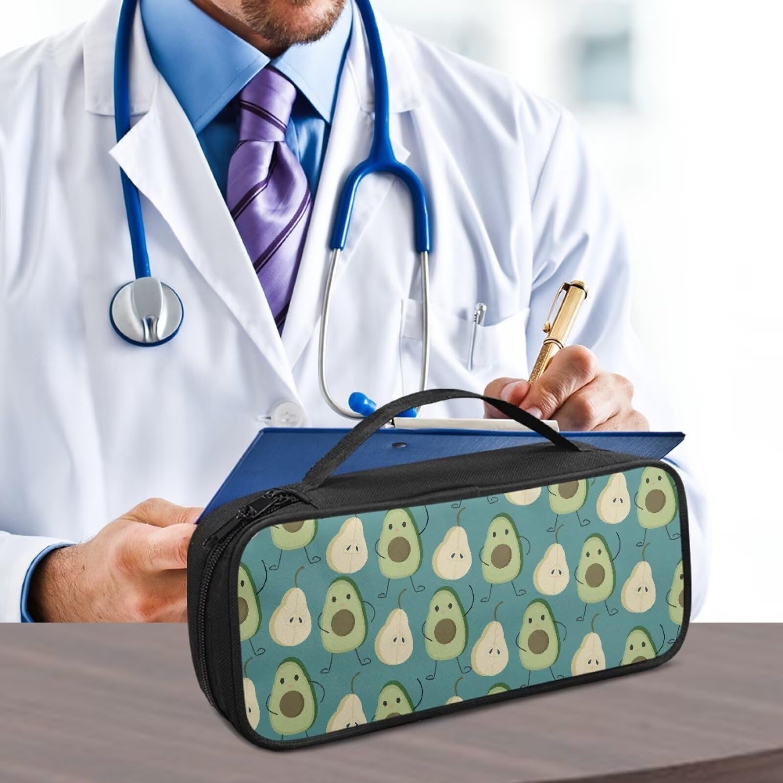 Gomyblomy Funny Avocado Stethoscope Case Fit for Most Stethoscopes, Universal Stethoscope Storage Bag Hard Holder Organizer Case with Extra Mesh Pockets for Nurses and Doctors