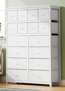 garveehome tall dresser for bedroom, white dressers & chests of drawers with 16 drawers, large fabric dresser for storage and organization